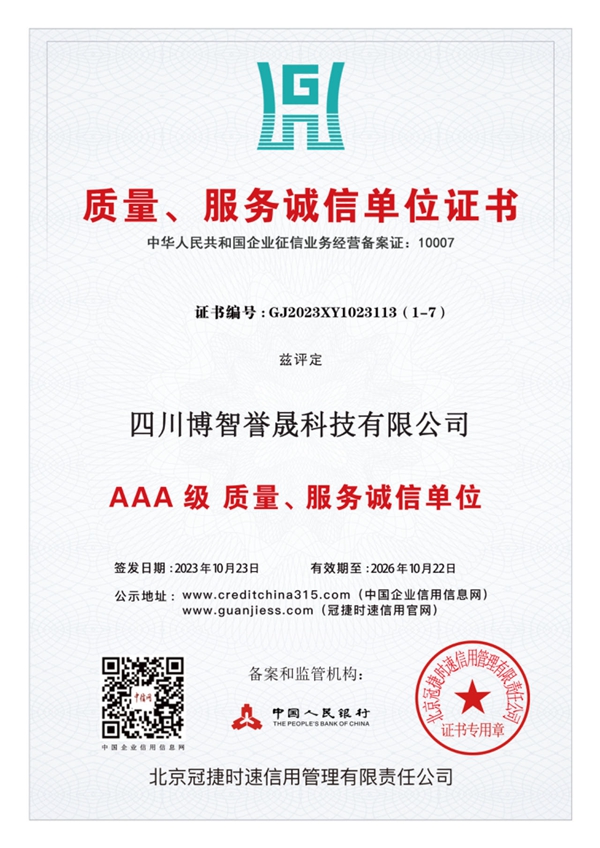 質量、服務（wù）誠信單位證書